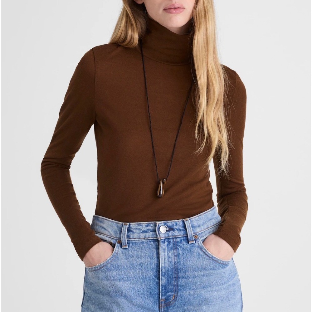 Madewell Womens Dark Pecan Long Sleeve Wool Cashmere Turtleneck Top S Small New